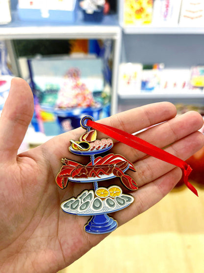 Seafood Tower Christmas Ornament - Enamel and Metal
