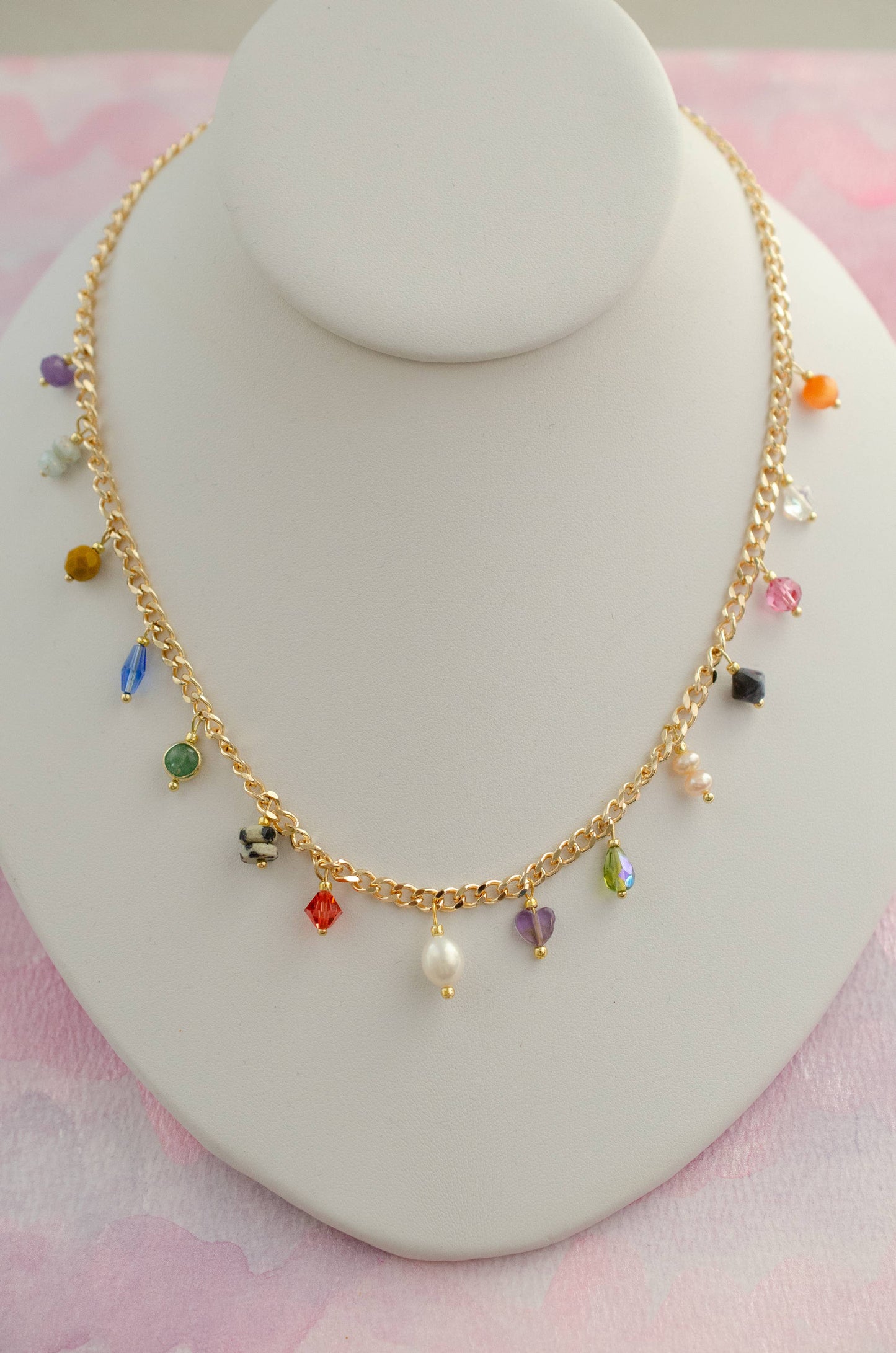 Jill Makes - Multicharm Beaded Necklace on Curb Chain