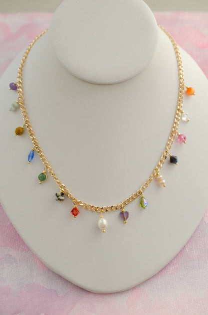 Jill Makes - Multicharm Beaded Necklace on Curb Chain