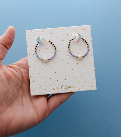 Checked beaded mini hoops: Blue & Lavender