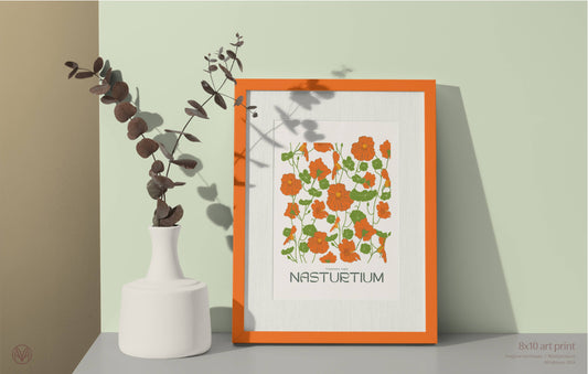 Botanical Art Print 8x10  Nasturtium - Foxglove Farmhouse