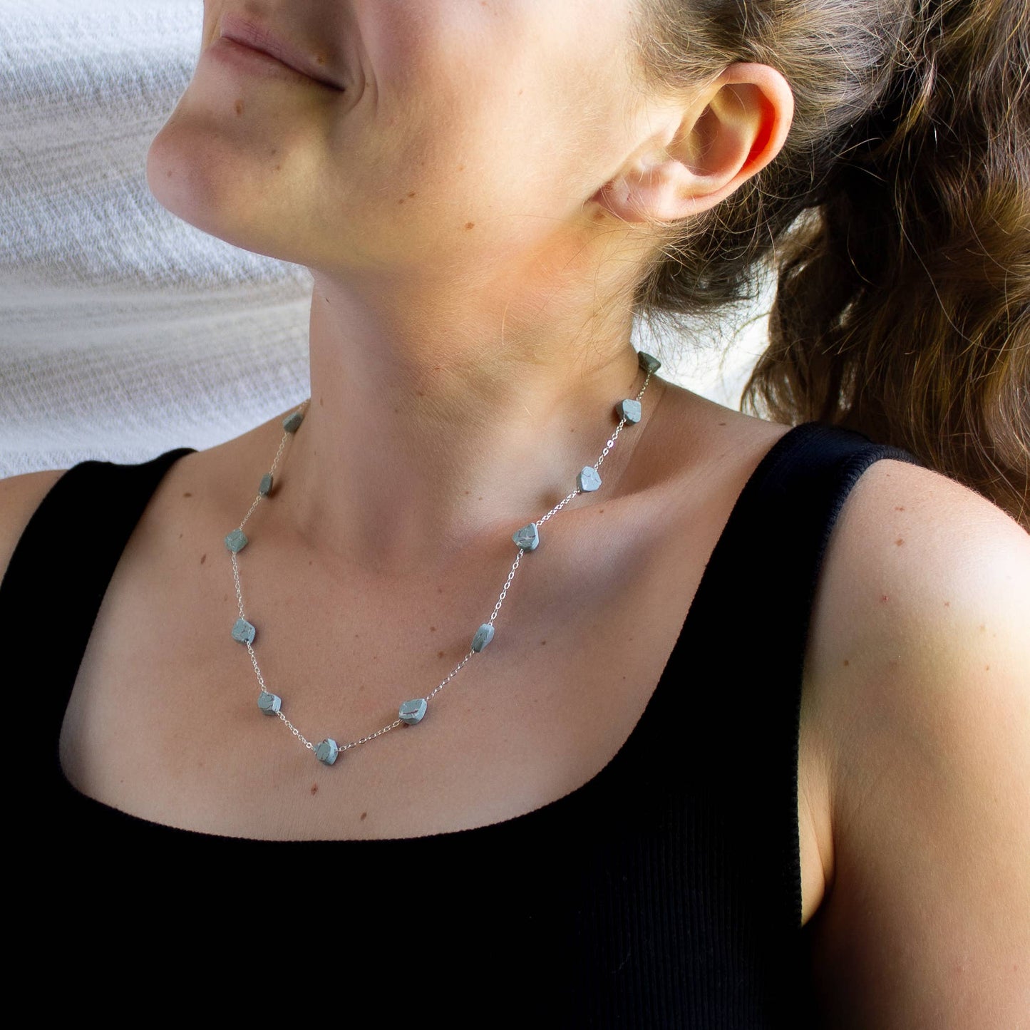 Variscite Stone Necklace | Polymer Clay Jewelry: Sterling Silver / 16"