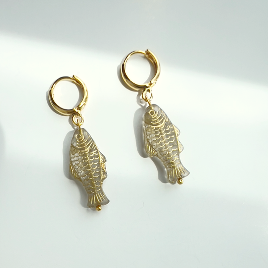 Transparent and Gold Sardine Earrings