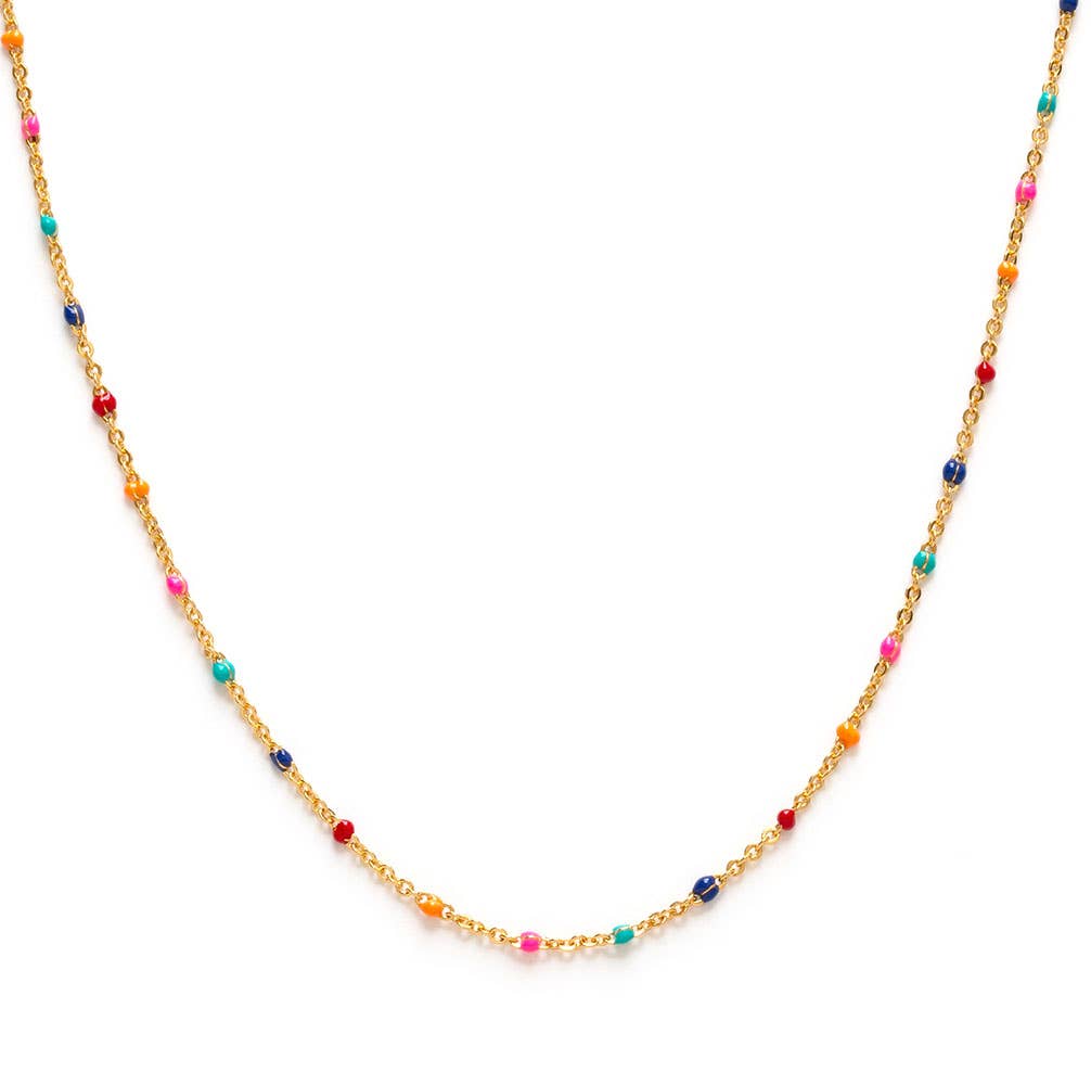 Multi Colored Enamel Chain Necklace