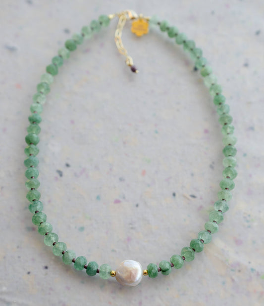 Gemstone and Pearl Beaded Necklace: Sage
