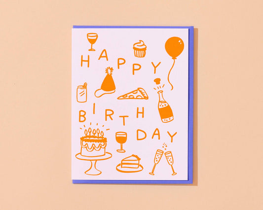 Happy Birthday Icons Letterpress Birthday Card
