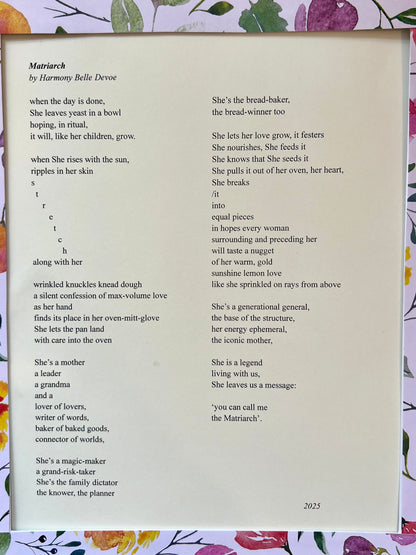 Matriarch Poem with Floral Mat- Harmony Belle