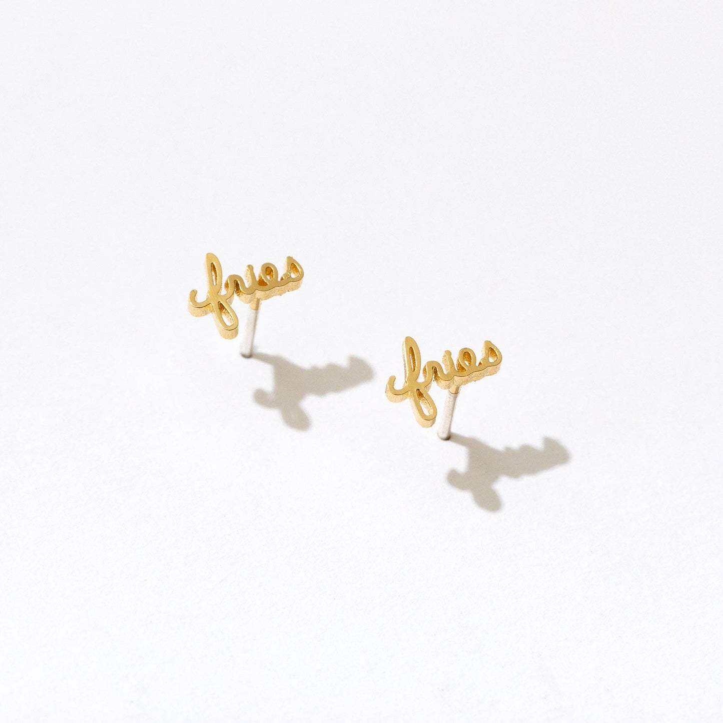 Larissa Loden - Fries Word Stud Earrings - 14k Gold Plated, Pair