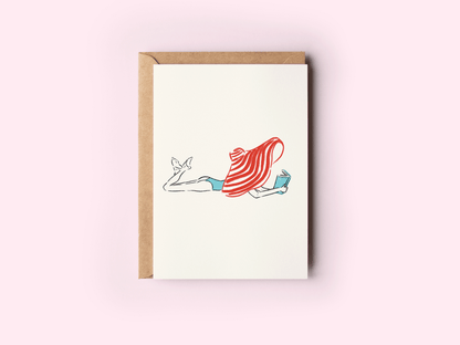 Girl Reading in Sunhat Coastal Greeting Card