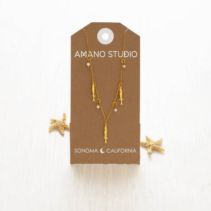 Tiny Fish and Pearl Necklace