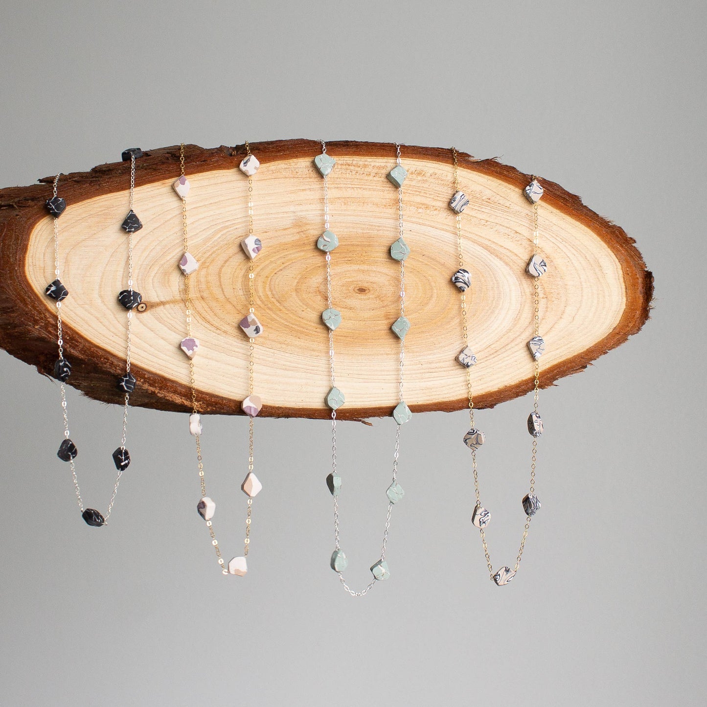 Variscite Stone Necklace | Polymer Clay Jewelry: Sterling Silver / 16"
