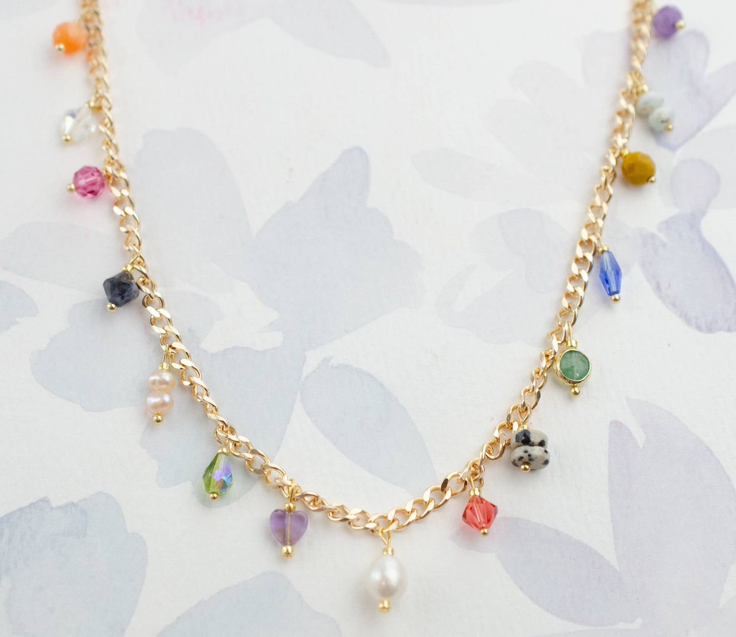 Jill Makes - Multicharm Beaded Necklace on Curb Chain