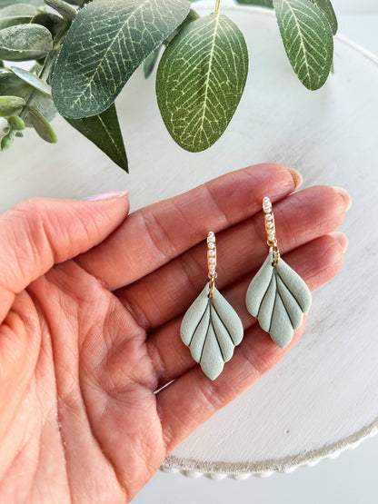 Sage Leaf Drop with Pearl Hoop-Mellow Dove Designs