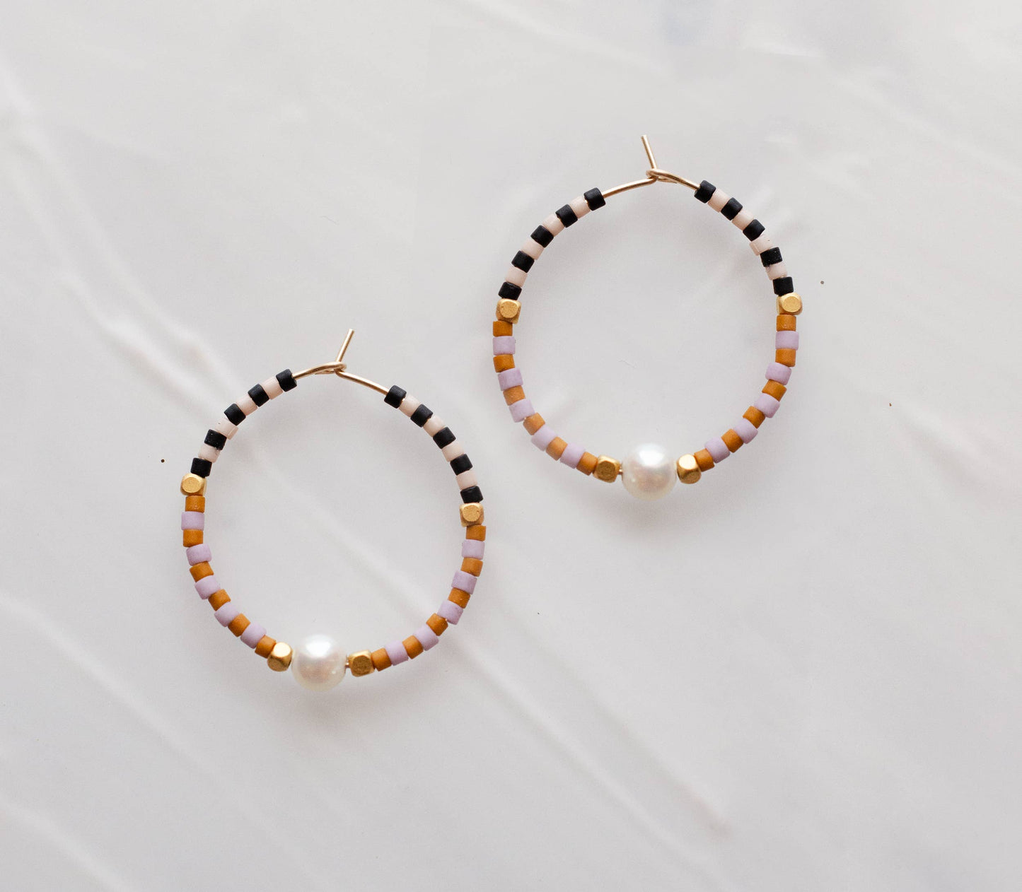 Checked beaded mini hoops: Blue & Lavender