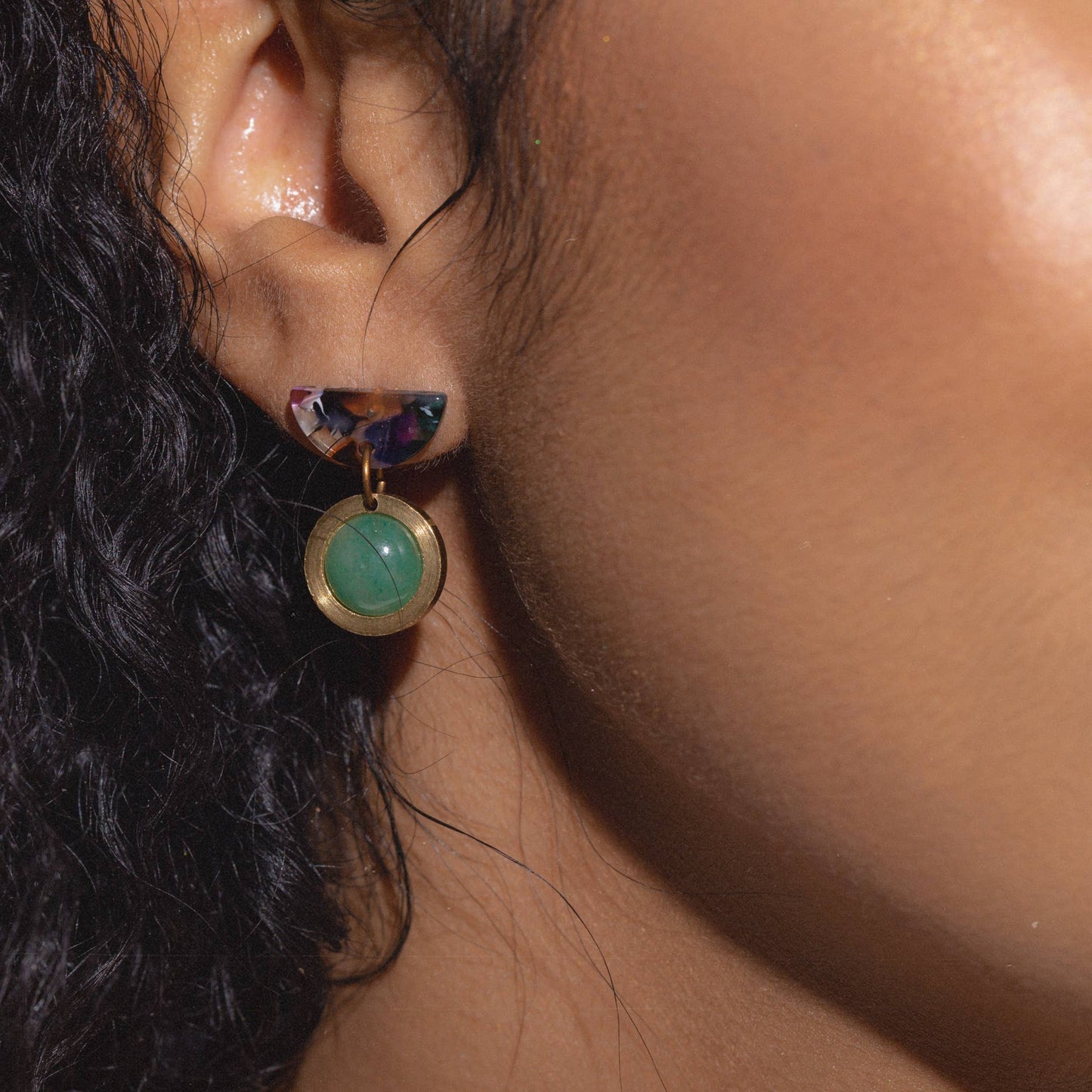Larissa Loden - Acetate and Green Aventurine Sonia Earrings: Default Title