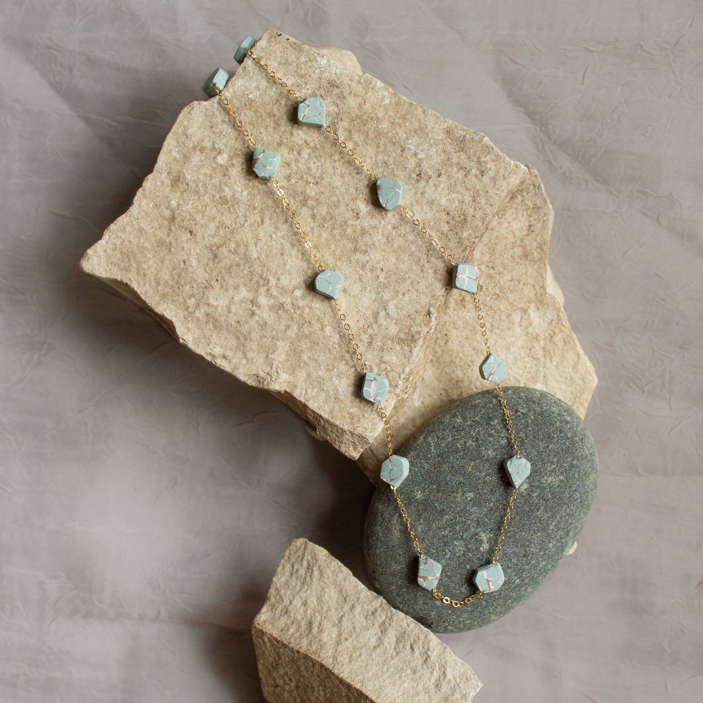 Variscite Stone Necklace | Polymer Clay Jewelry: Sterling Silver / 16"