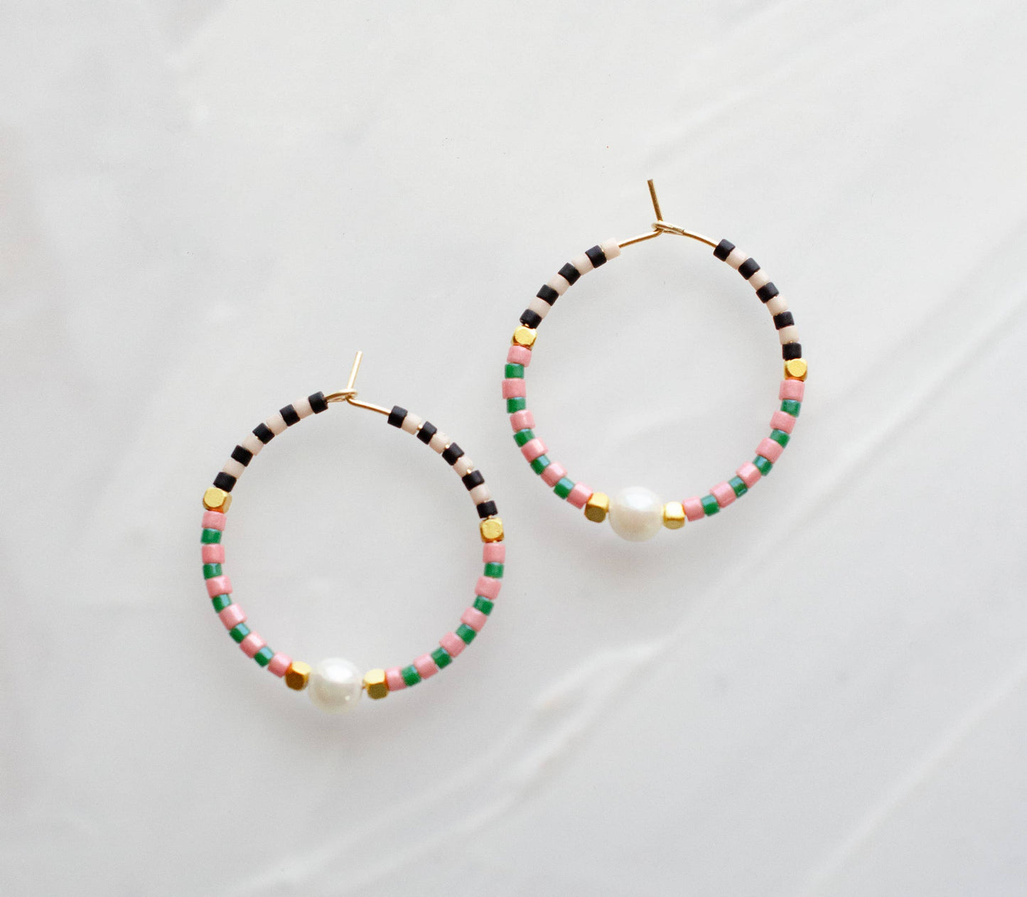 Checked beaded mini hoops: Blue & Lavender