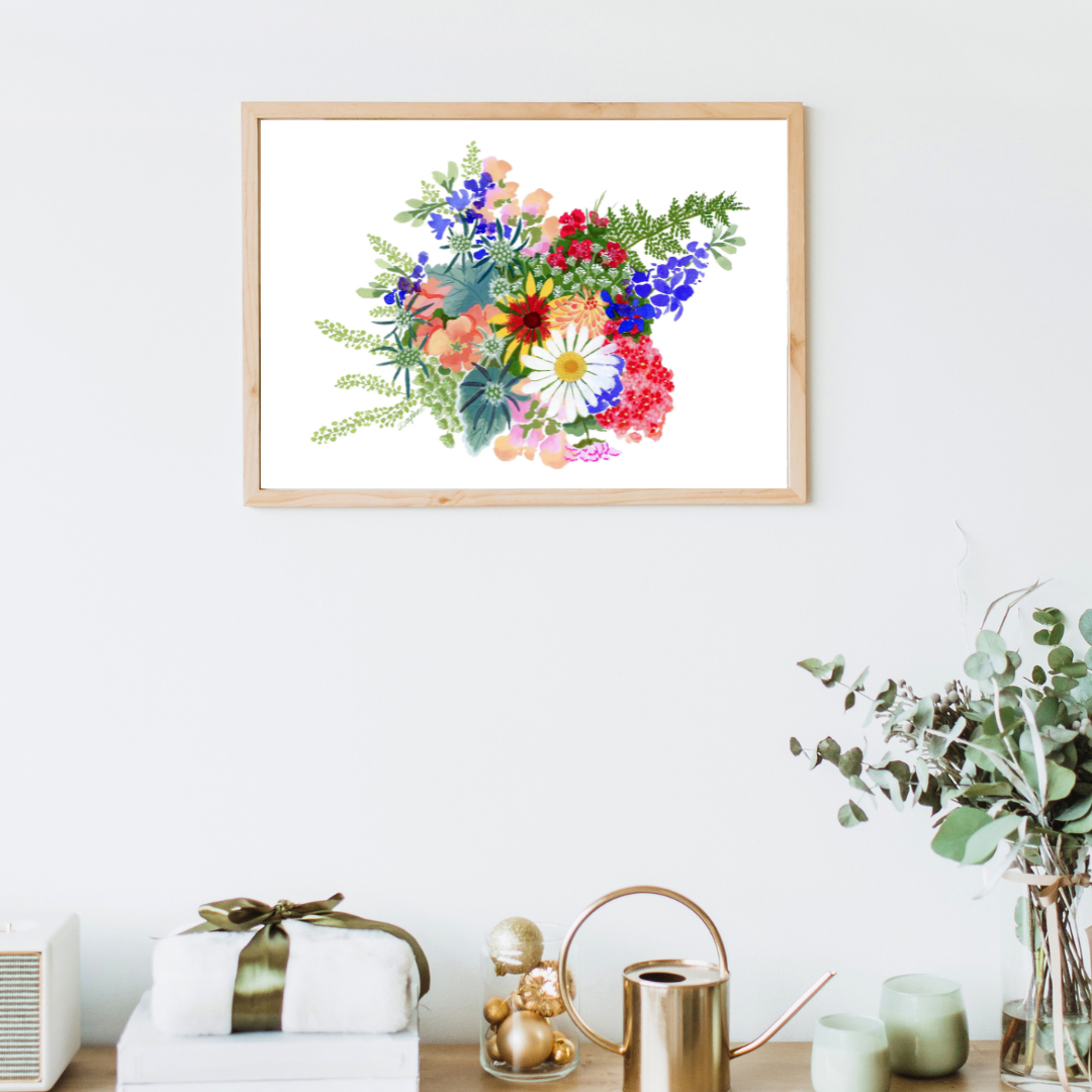 White Daisy Bouquet Botanical Art Print