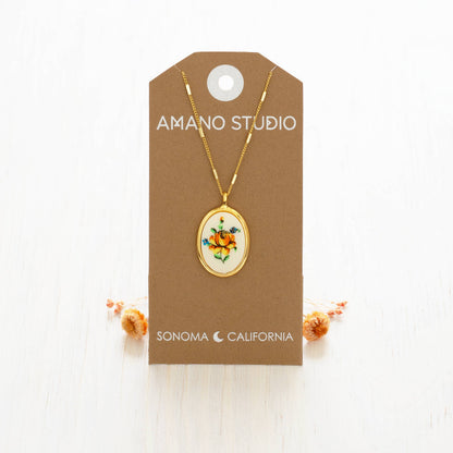 Needlepoint Flower Vintage Cameo Necklace