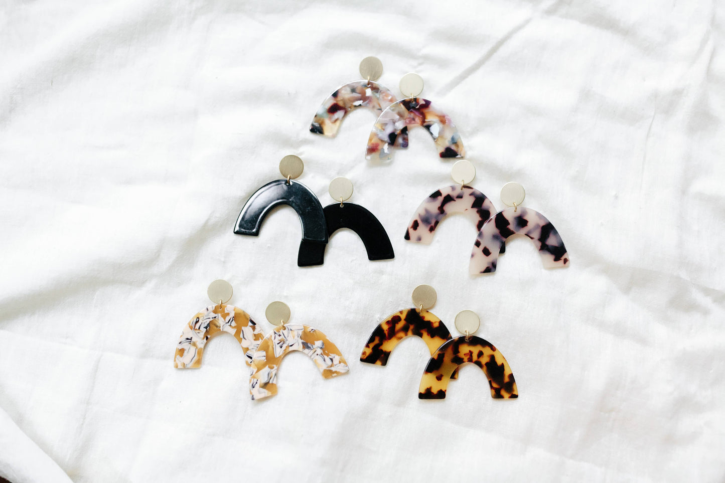 Terrazzo Tortoise Shell Acetate and Brass Arch Stud Earrings