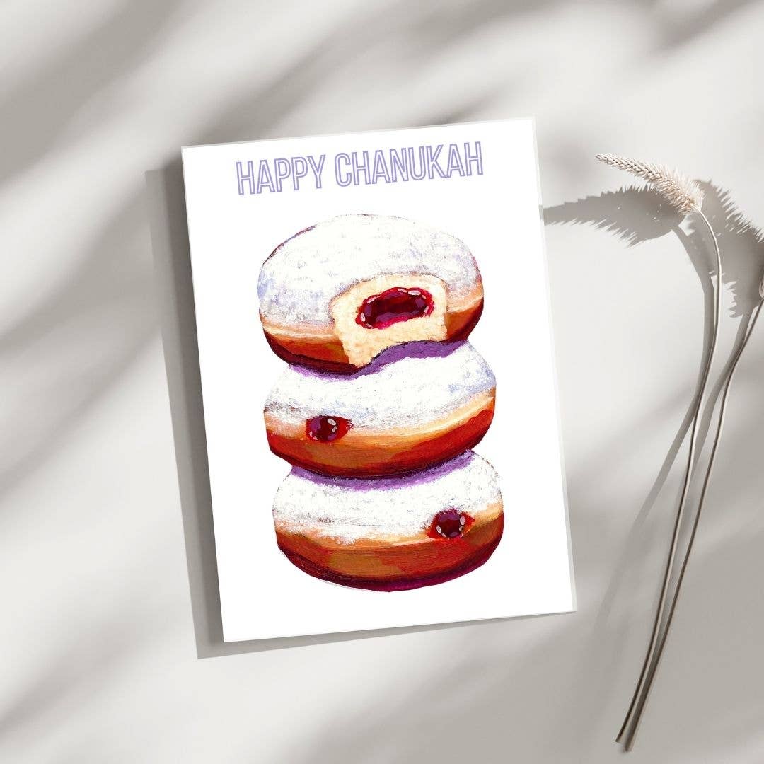 Jelly Donuts Hanukkah Card- Laurel Greenfield Art
