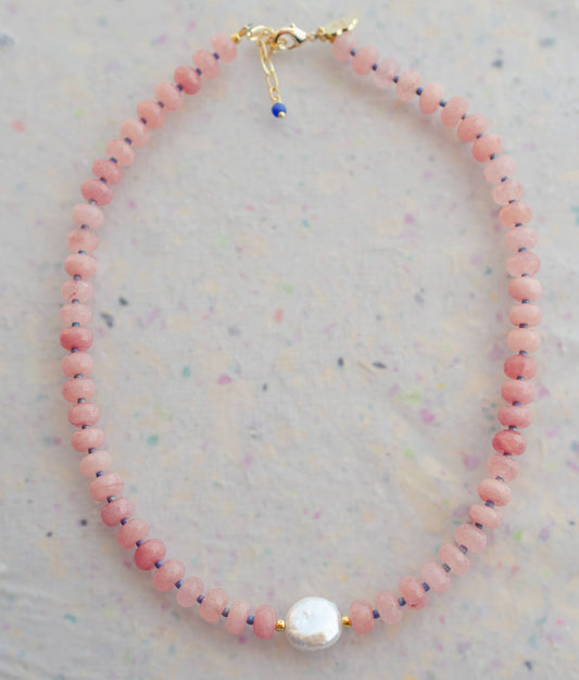 Gemstone and Pearl Beaded Necklace: Rose