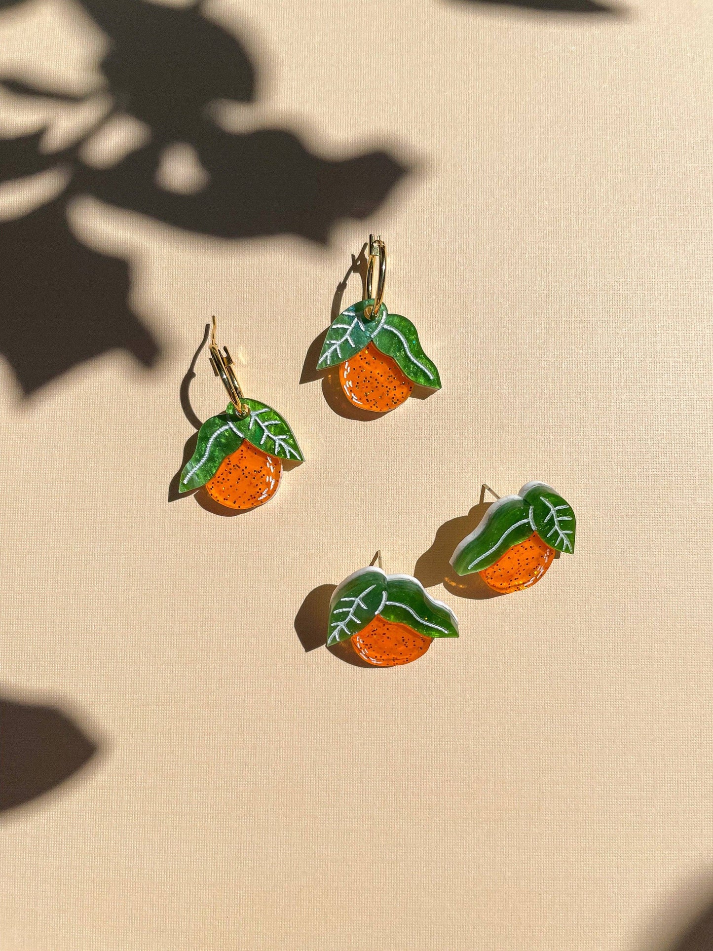 Mini Orange Earrings w/ Gold Hoops- Sunnie Creative