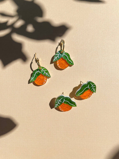 Mini Orange Earrings w/ Gold Hoops- Sunnie Creative