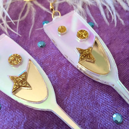 I'm Your Present - Champagne Flute Celebration Earrings, Laser Cut Acrylic, Plastic Jewelry