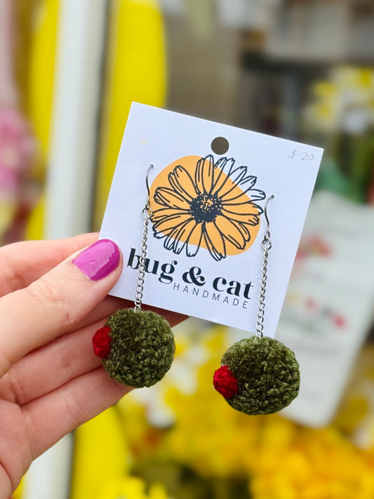 Olive Dangle Earrings - Bug & Cat