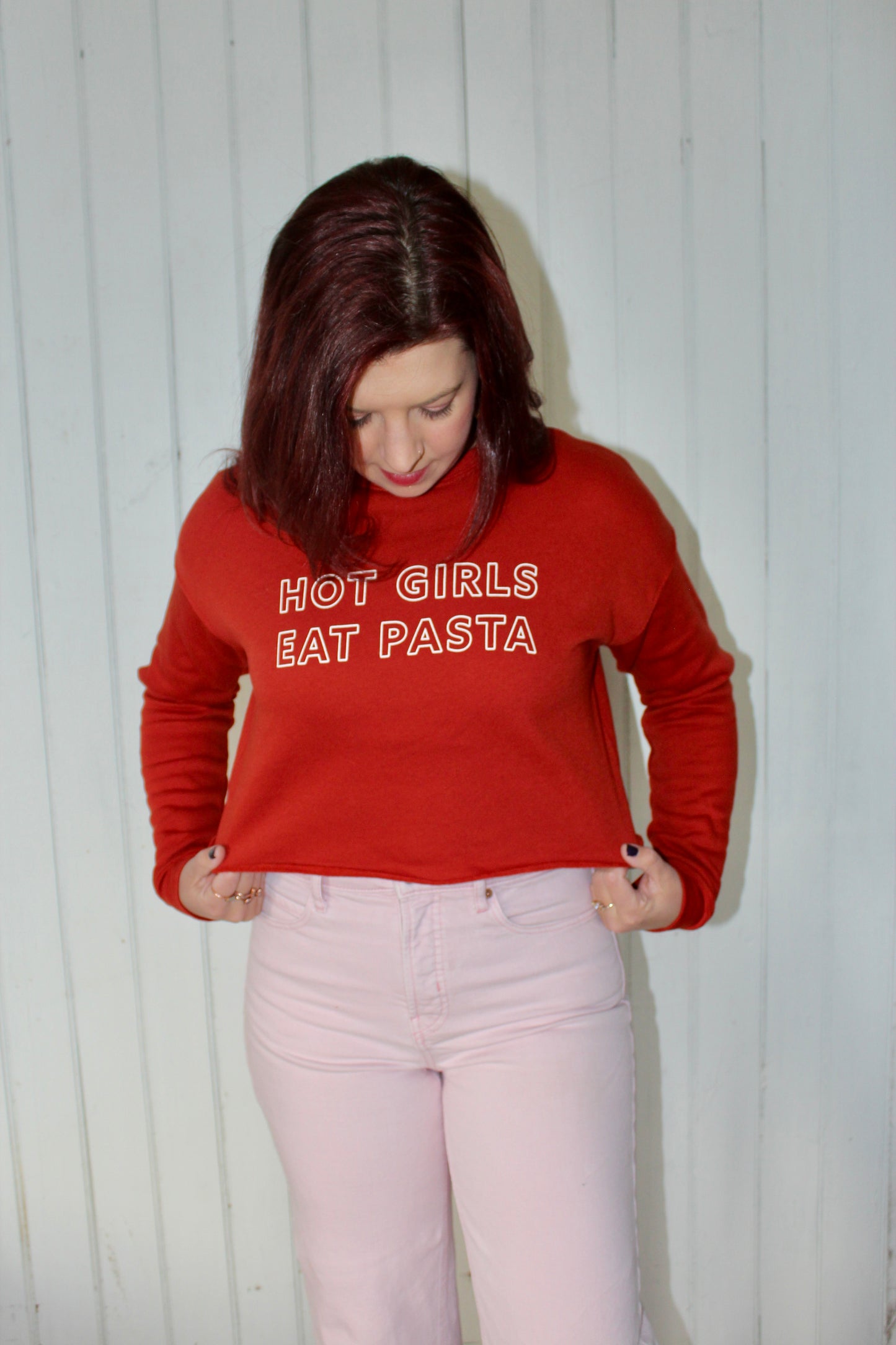 Hot Girls Eat Pasta Cropped Crewneck