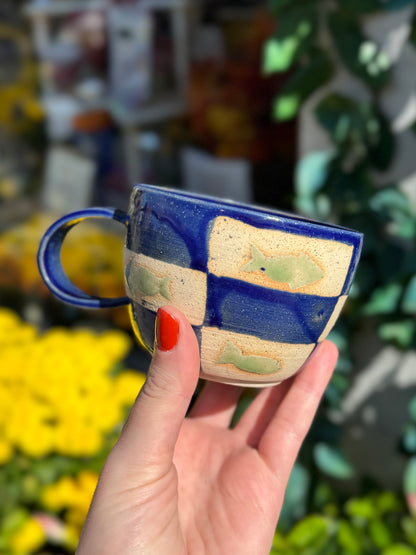 Handmade Fish Checkerboard Mug - East Transit Pottery
