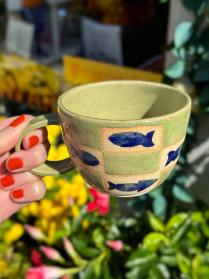 Handmade Fish Checkerboard Mug - East Transit Pottery