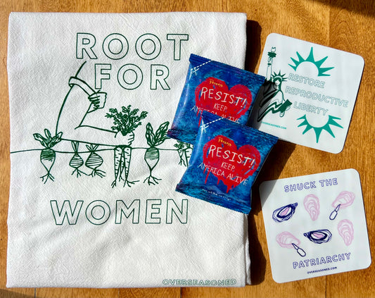 Penzey's Resist Set: Root for Women Towel + Stickers
