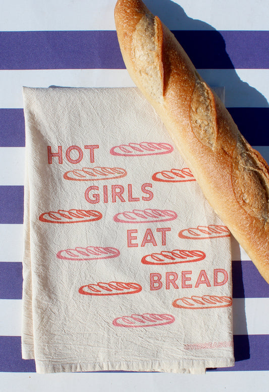 Hot Girls Eat Bread Tea Towel