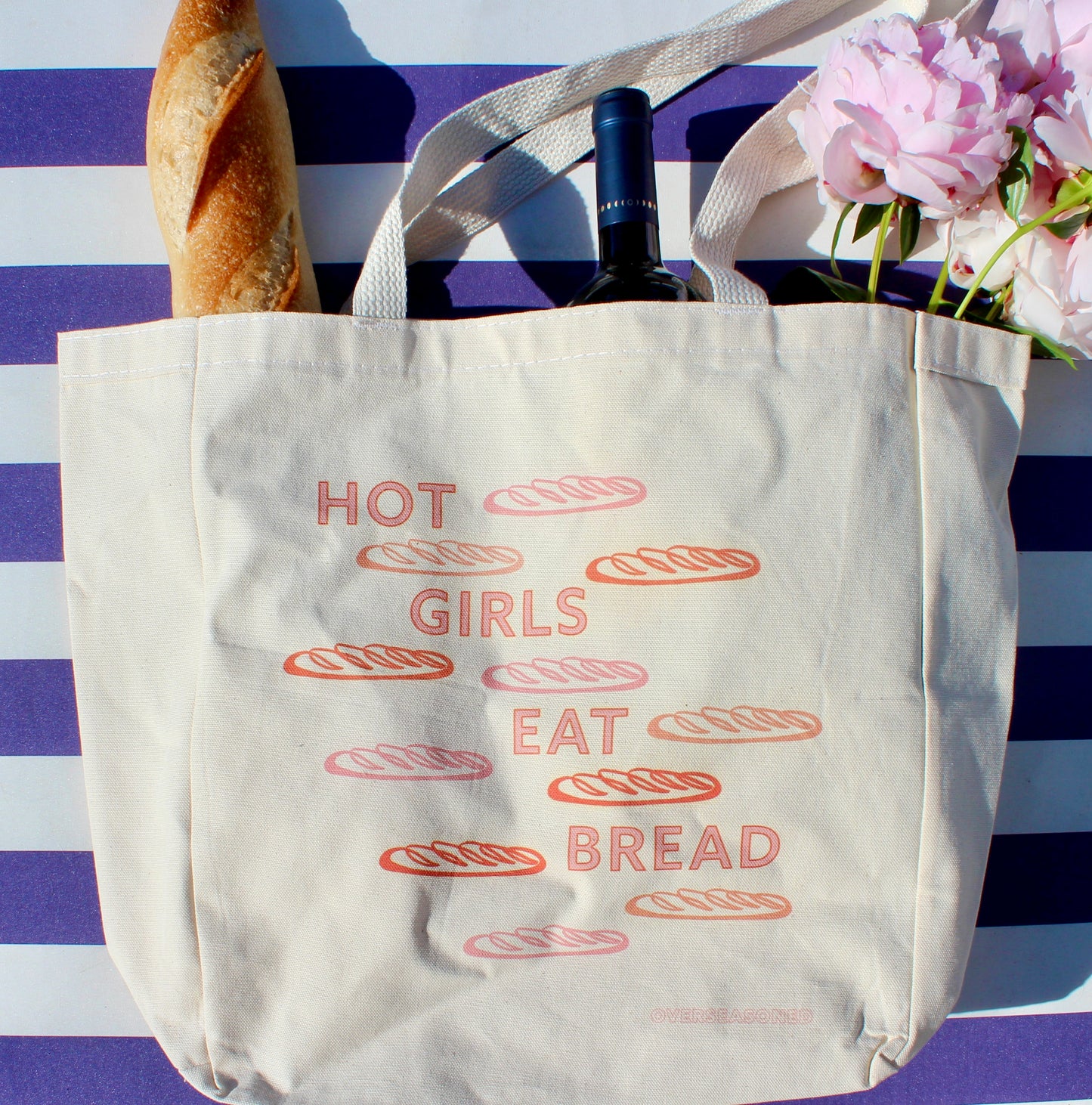 Hot Girls Eat Bread Tote Bag with Interior Baguette Pocket 🥖