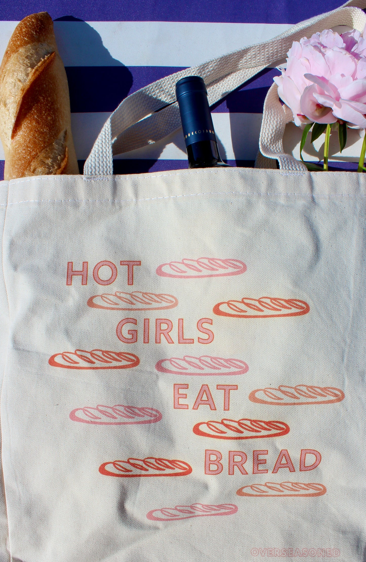 Hot Girls Eat Bread Tote Bag with Interior Baguette Pocket 🥖