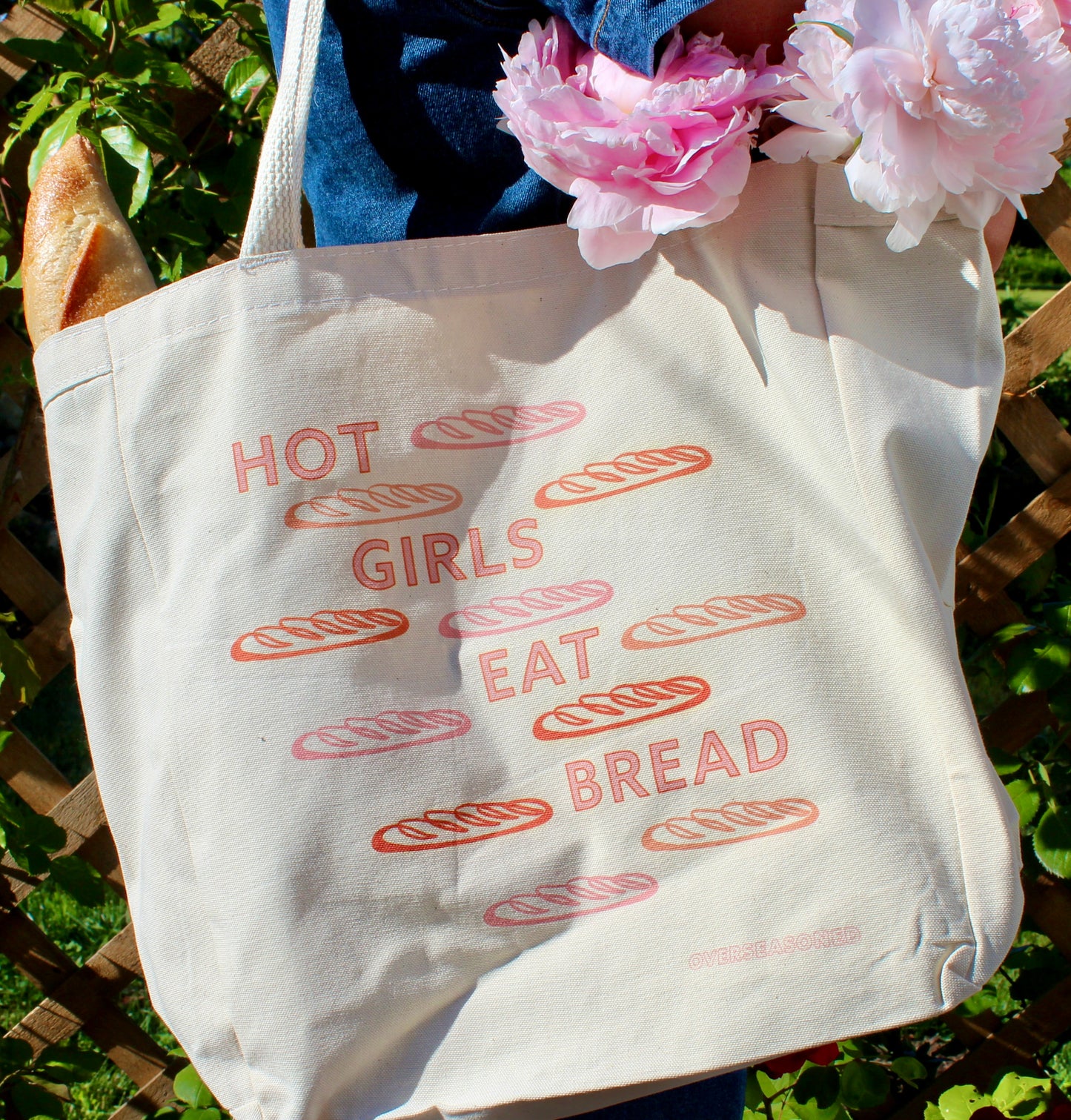 Hot Girls Eat Bread Tote Bag with Interior Baguette Pocket 🥖