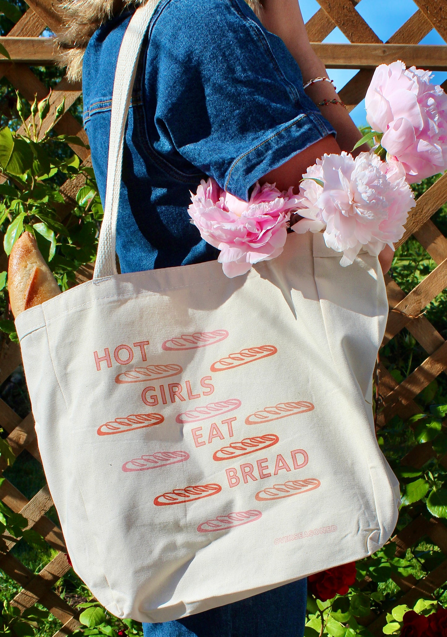 Hot Girls Eat Bread Tote Bag with Interior Baguette Pocket 🥖