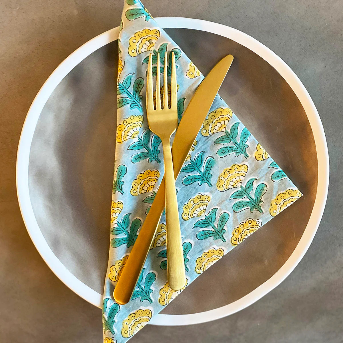 Amisha Design - 18x18 inch Napkins | Set of 4 | Block Floral Sage