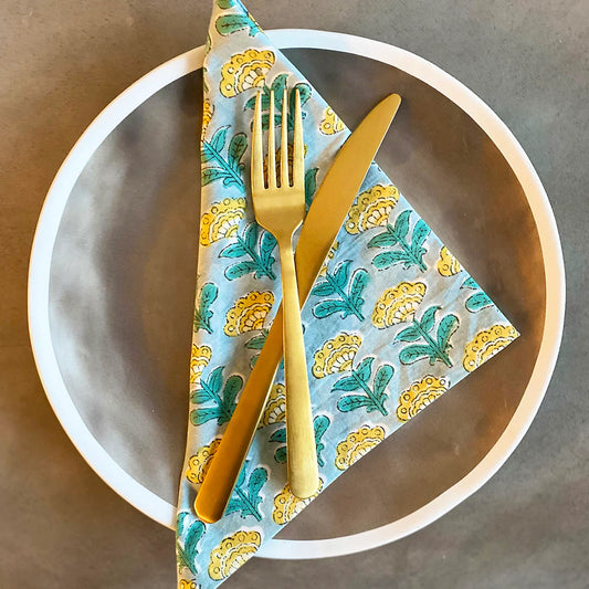 Amisha Design - 18x18 inch Napkins | Set of 4 | Block Floral Sage