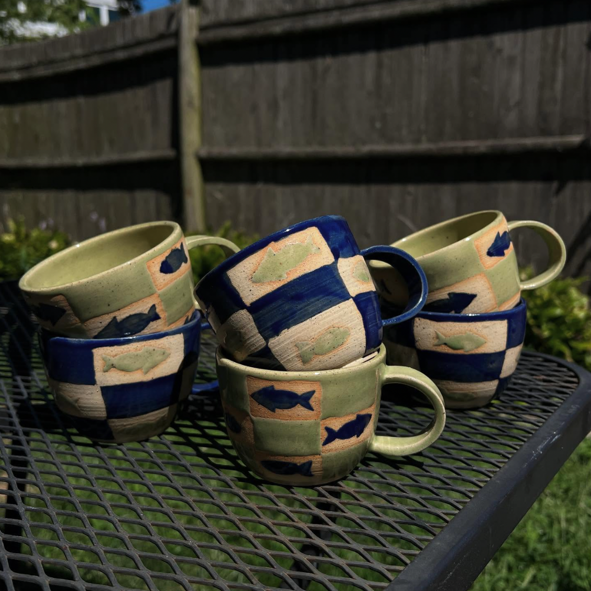 Handmade Fish Checkerboard Mug - East Transit Pottery