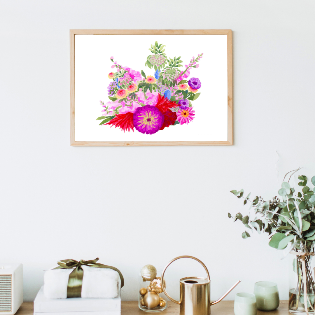 Zinnia Bouquet Botanical Art Print