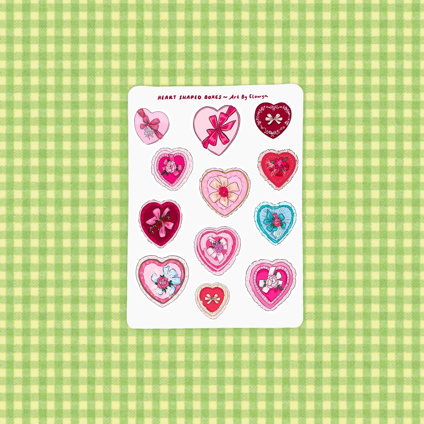 5x7 Valentines Heart Shaped Boxes Stickers Sheet