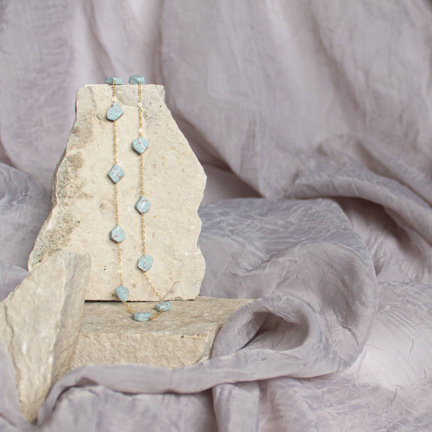 Variscite Stone Necklace | Polymer Clay Jewelry: Sterling Silver / 16"