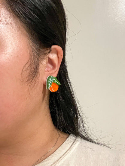 Mini Orange Earrings w/ Gold Hoops- Sunnie Creative