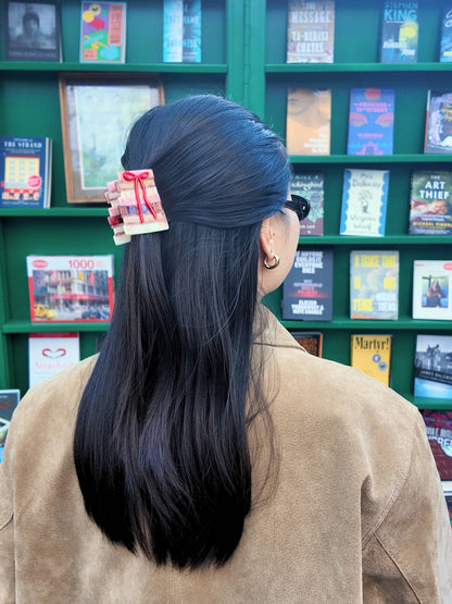 Hand-painted Bow Bookstack Claw Hair Clip