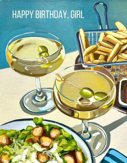 Happy Hour Girl Dinner Birthday Card