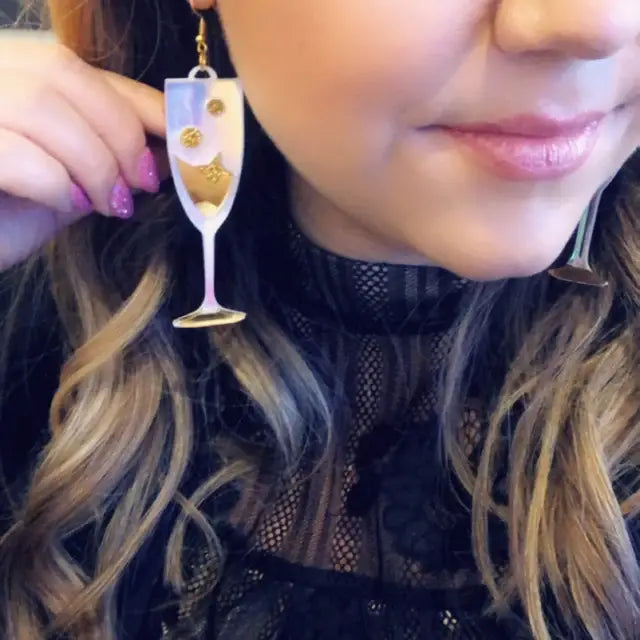 I'm Your Present - Champagne Flute Celebration Earrings, Laser Cut Acrylic, Plastic Jewelry