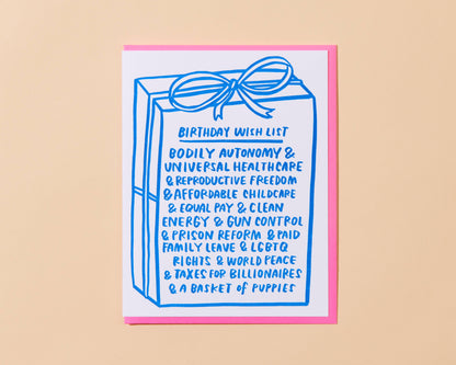 Birthday Wishlist Letterpress Greeting Card